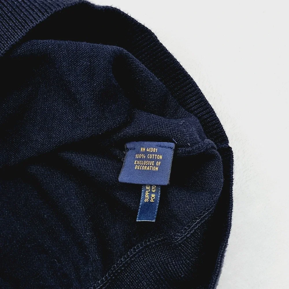 Polo Ralph Lauren Sweater Mens Medium Blue Navy‎ Quarter Zip Mock Neck Pony Logo